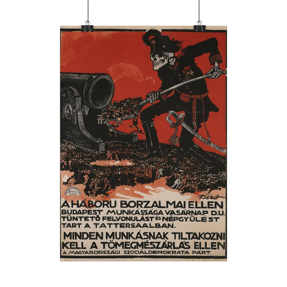 "A Háború Borzalmai Ellen" – 1912 Hungarian anti-war poster by Mihály Bíró, Historicalee reproduction print