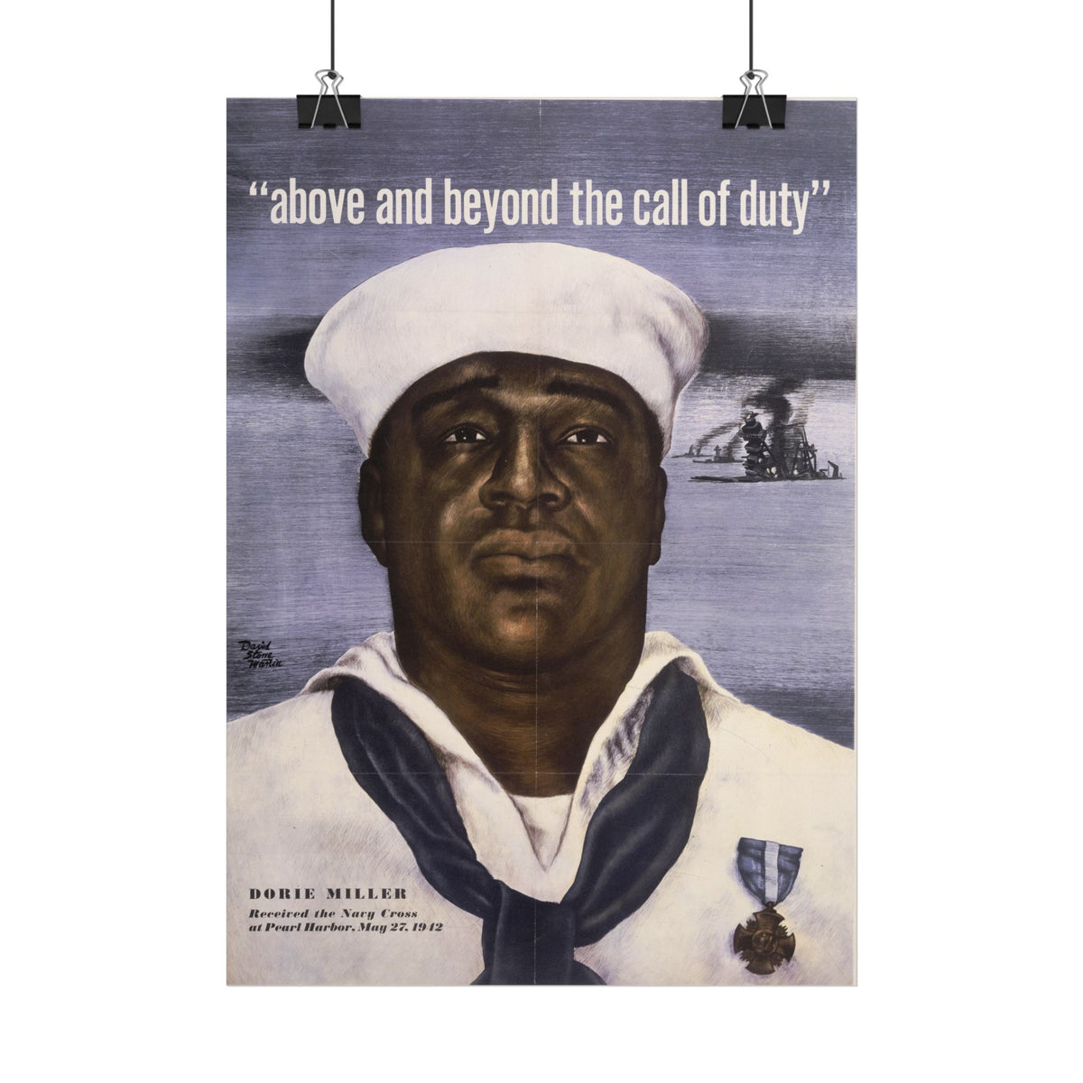 "Above and Beyond the Call of Duty" Dorie Miller WWII poster – interior mockup 4