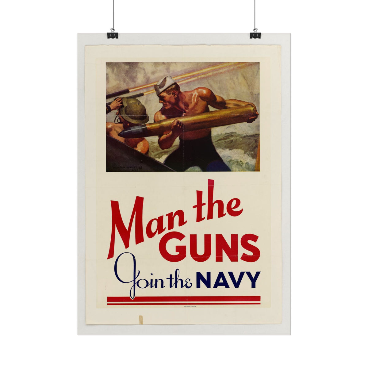 "Man the Guns – Join the Navy" WWII American poster – interior mockup 2