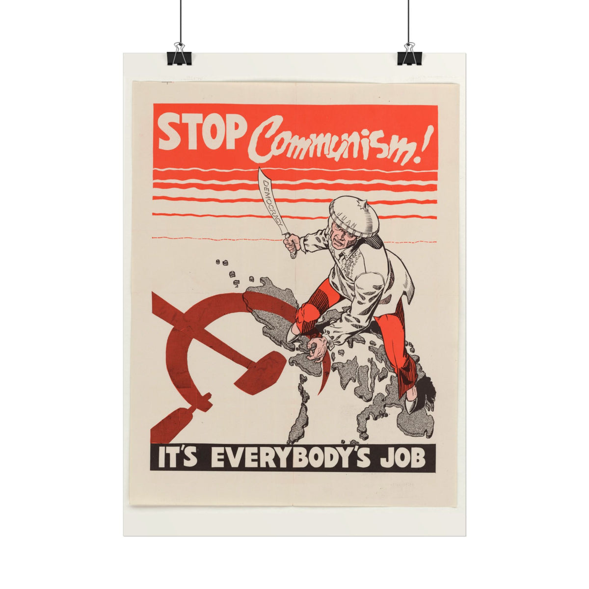 "Stop Communism! It's Everybody's Job" Cold War American poster shown as wall art