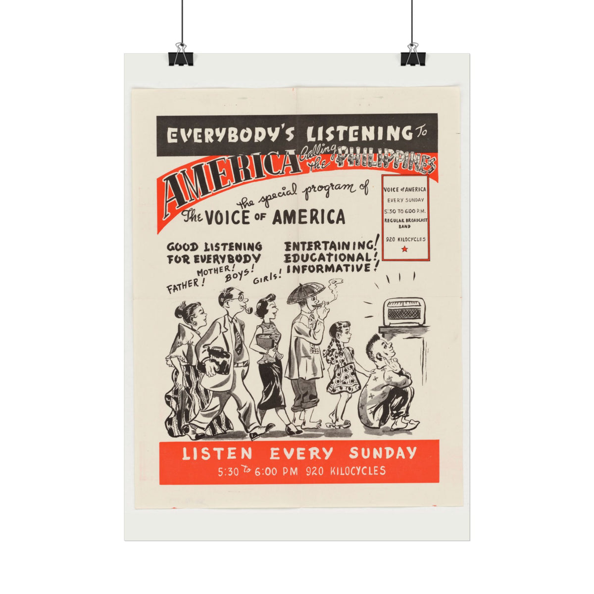 "Everybody's Listening to America!" – Cold War Voice of America Poster, Historicalee reproduction print
