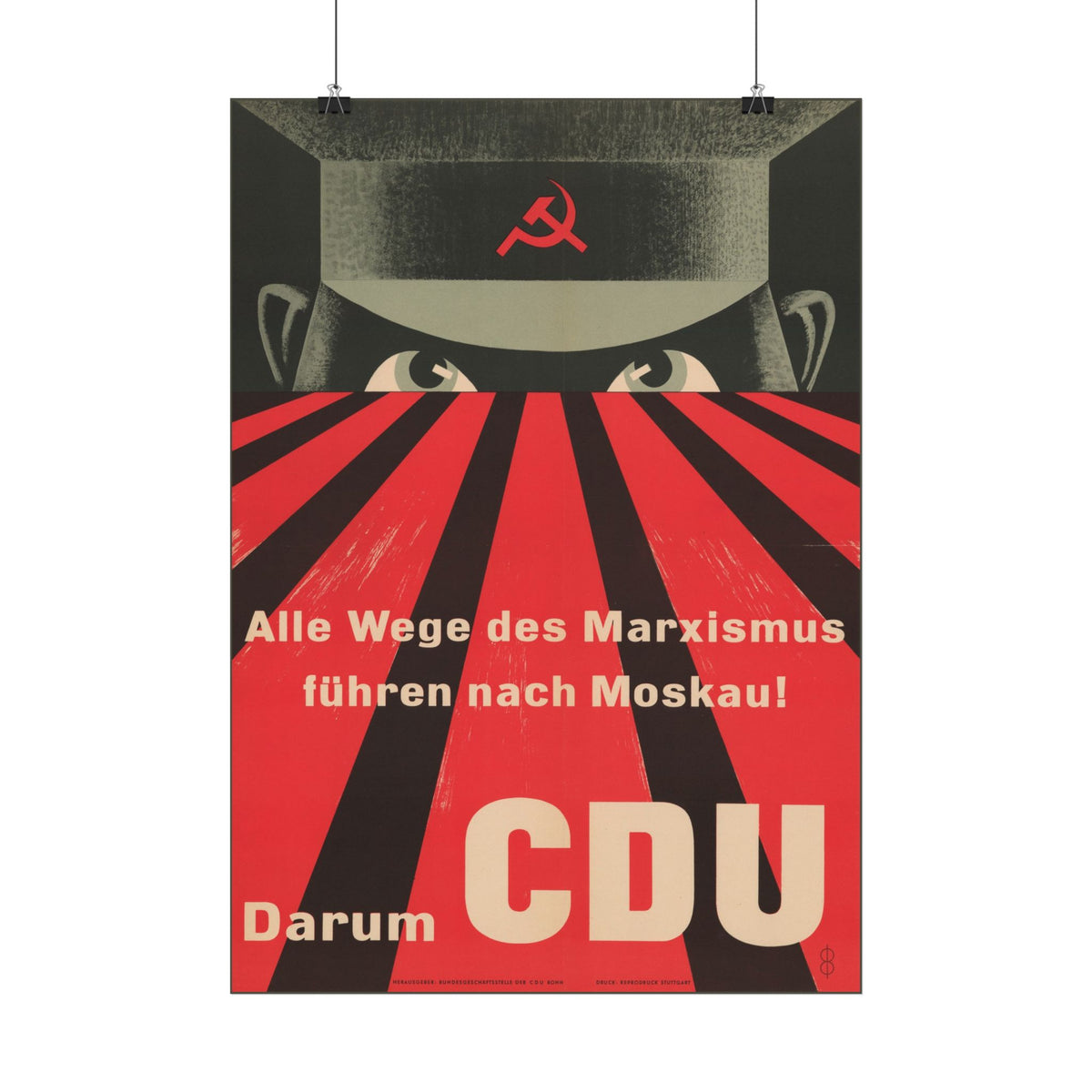 "All Roads of Marxism Lead to Moscow" Cold War German poster in a room setting