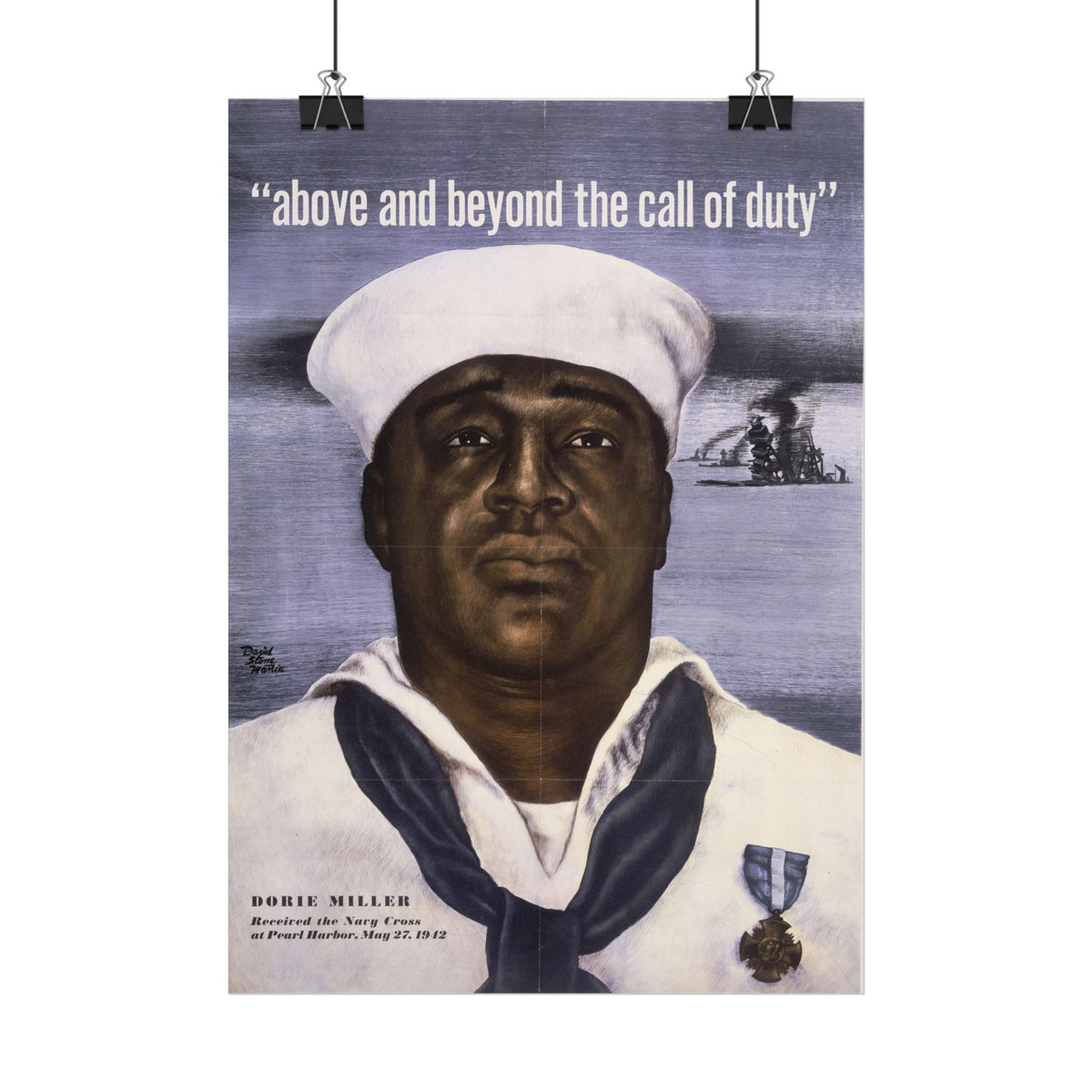 "Above and Beyond the Call of Duty" Dorie Miller WWII poster – interior mockup 3