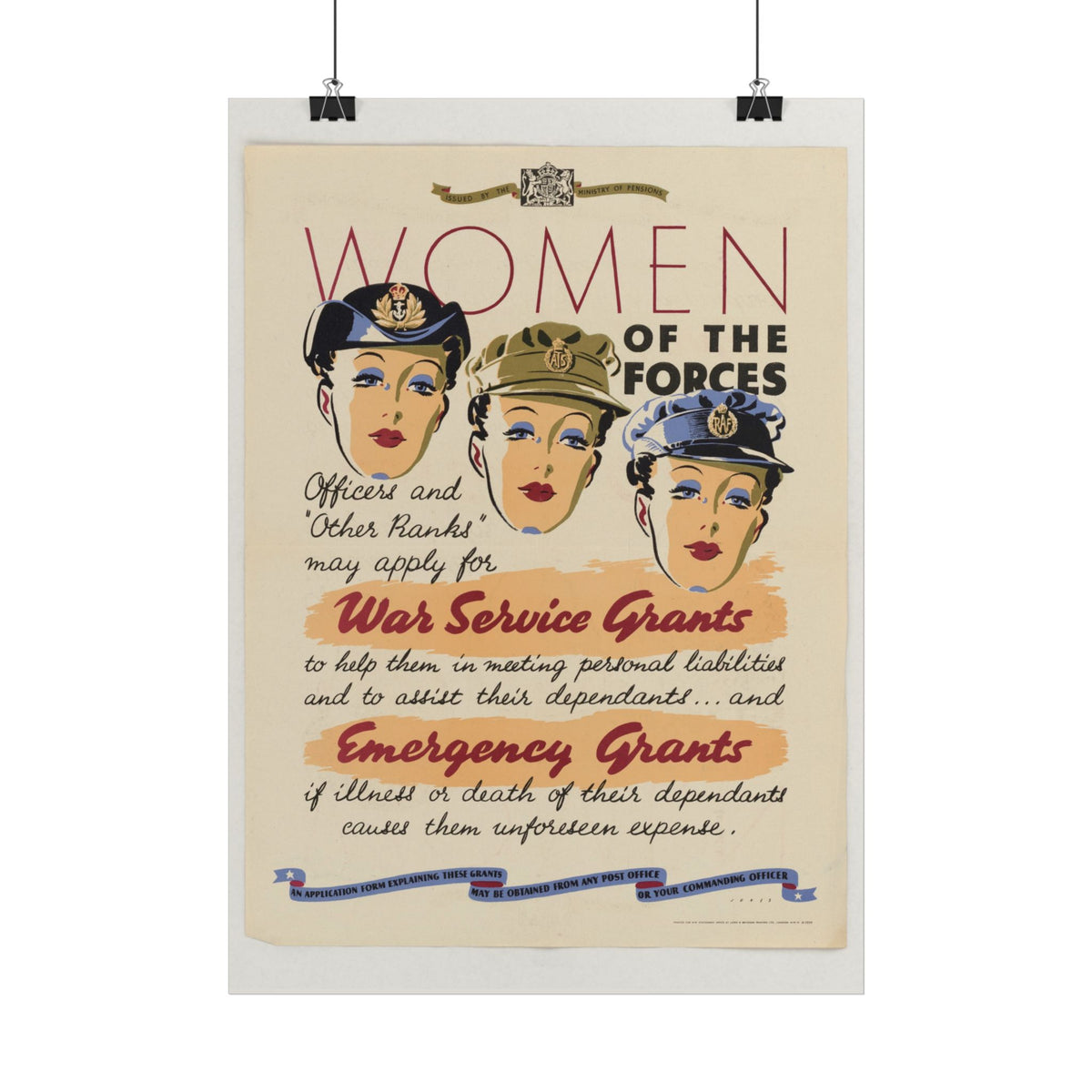 "Women of the Forces" WWII British poster shown as wall art