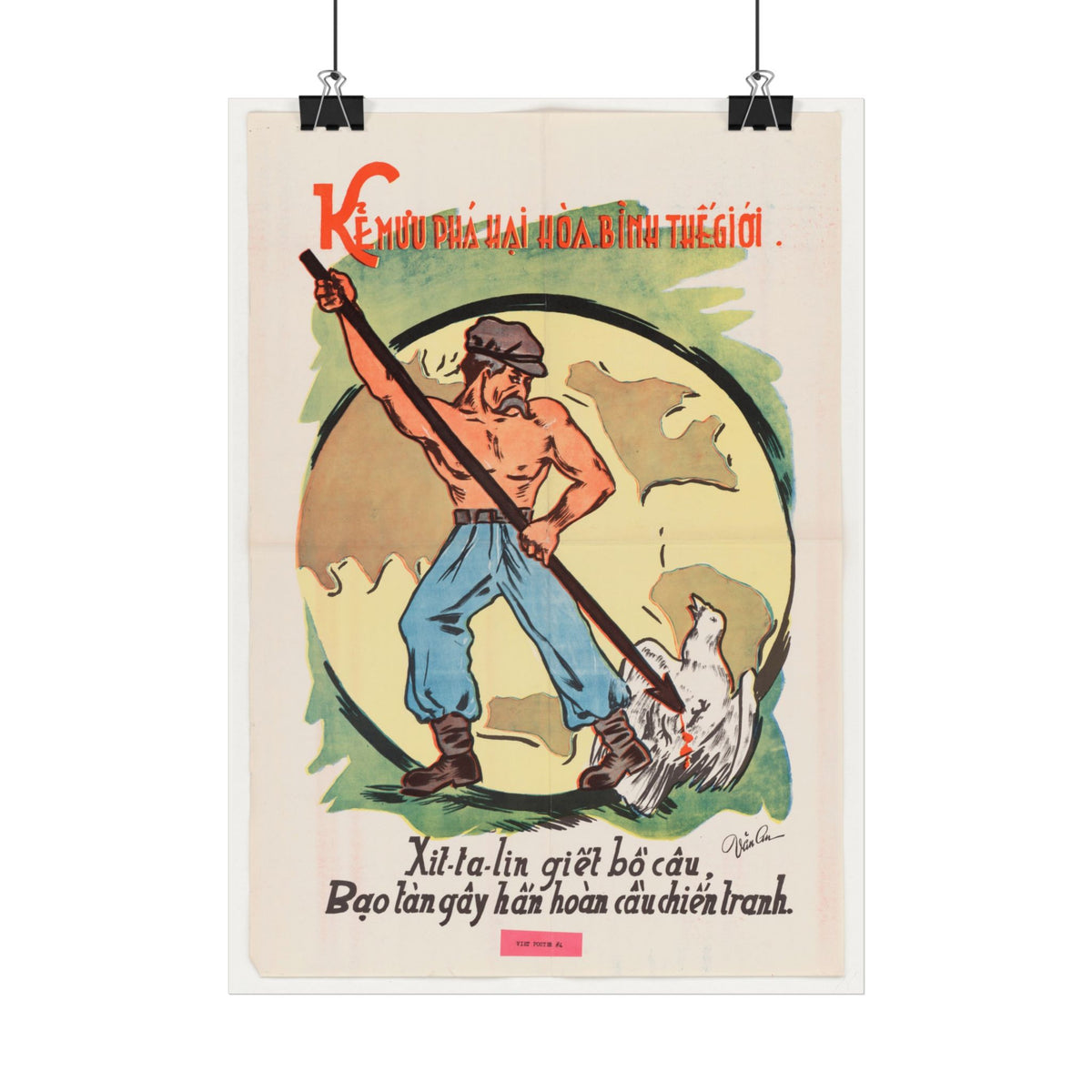 "The Destroyer of World Peace" Cold War poster in a room setting