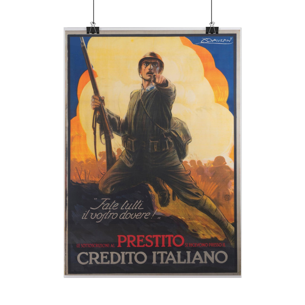 "Fate Tutti il Vostro Dovere!" – 1917 Italian war loan poster by Achille Mauzan, Historicalee reproduction print