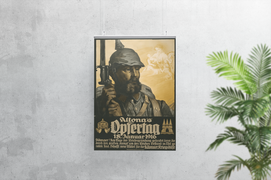 "Altona's Sacrifice – Remember the Fallen" WWI German poster shown as wall art