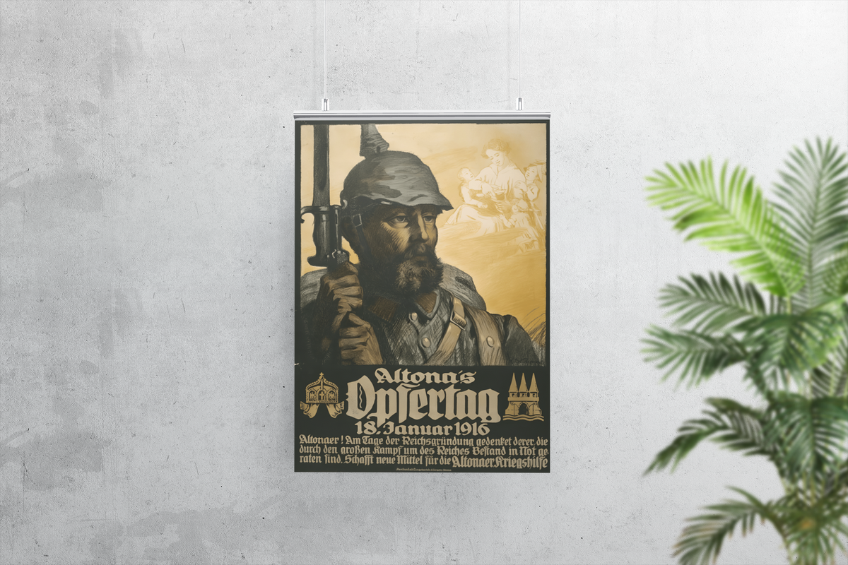 "Altona's Sacrifice – Remember the Fallen" WWI German poster shown as wall art