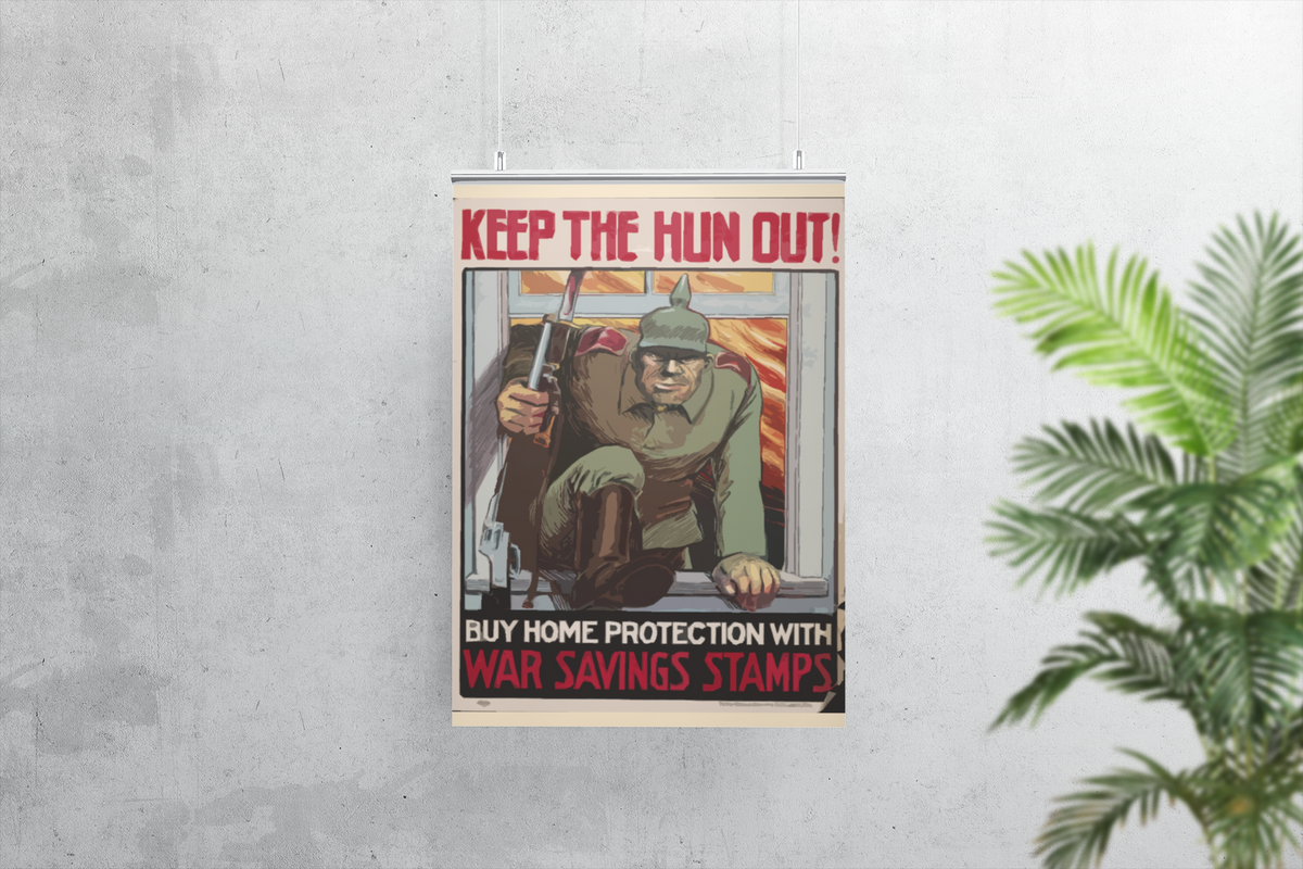 "Keep the Hun Out" WWI American poster shown as wall art