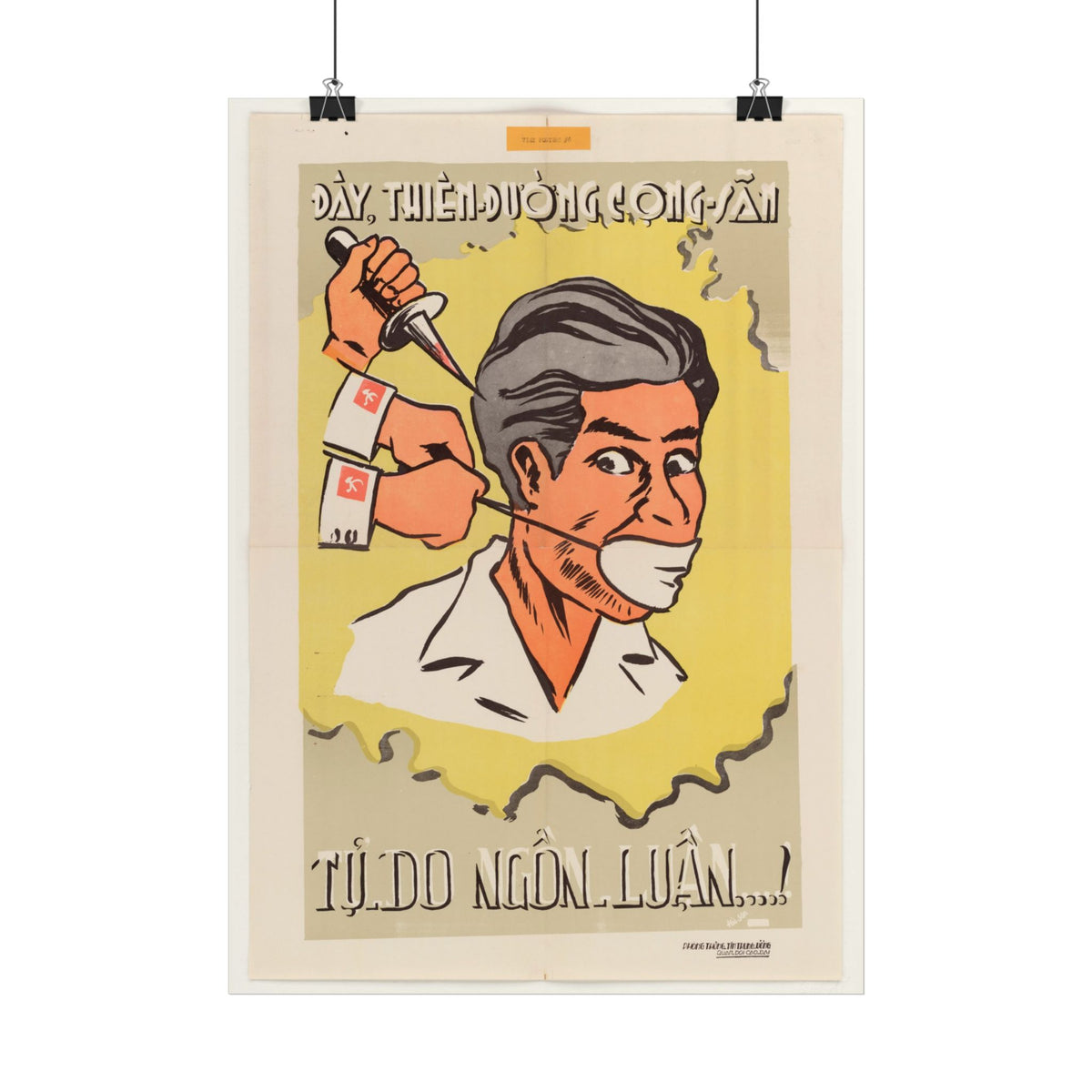 "Freedom of Speech in the Communist Paradise" Cold War poster shown as wall art