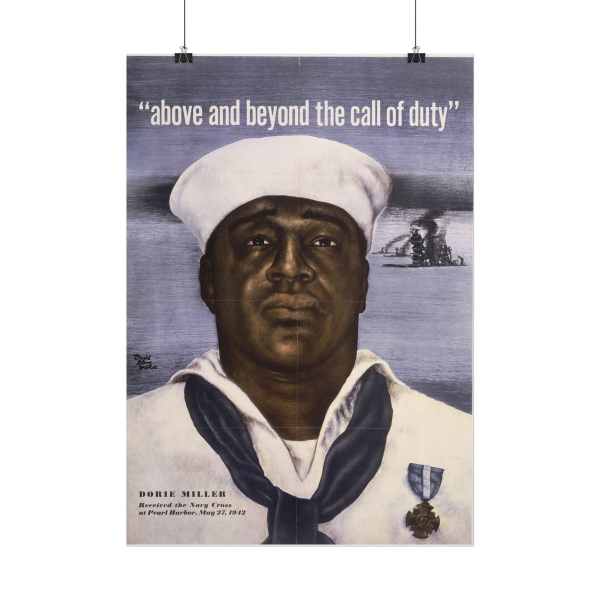 "Above and Beyond the Call of Duty" Dorie Miller WWII poster – interior mockup 2