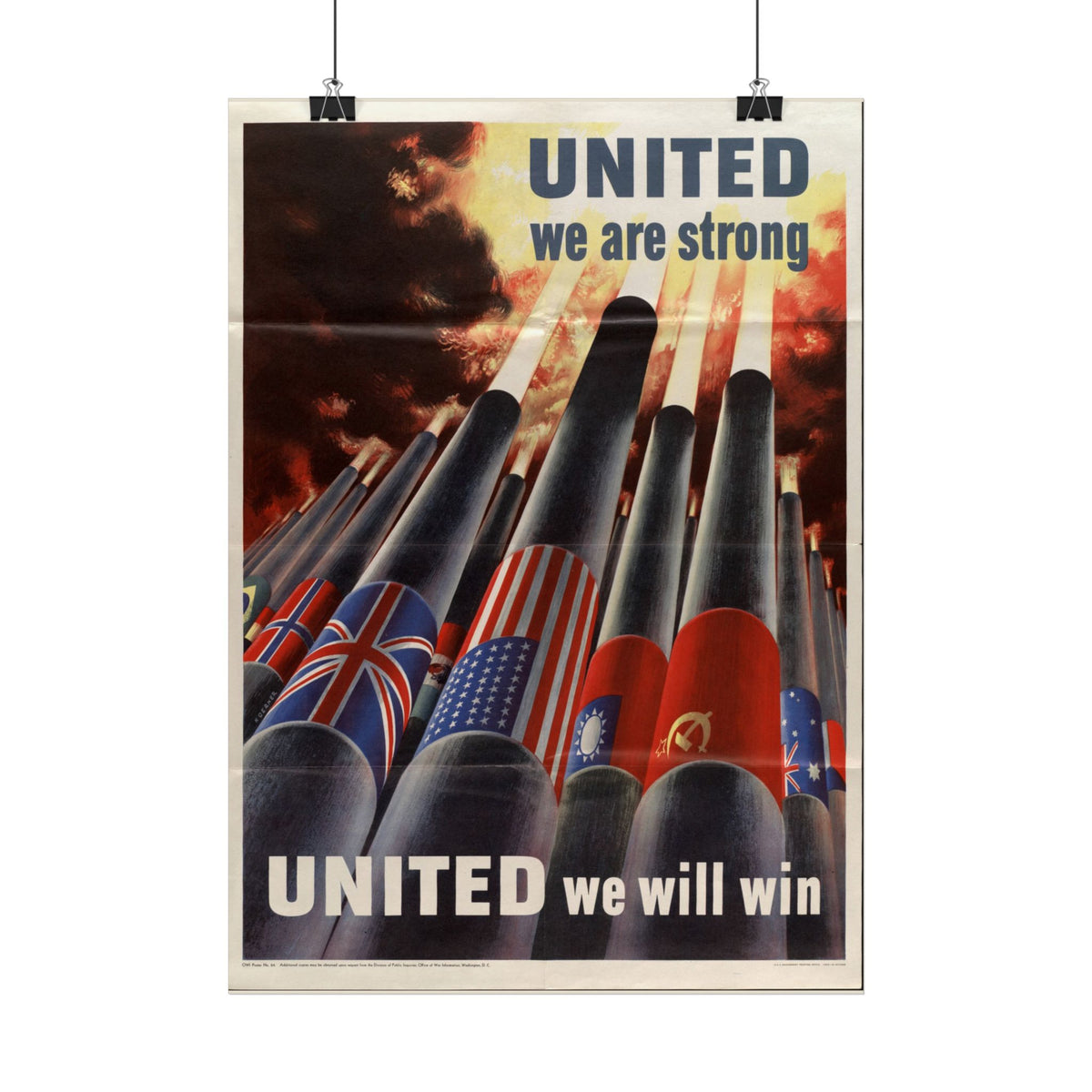 "United We Are Strong – United We Will Win" – WWII American Propaganda Poster, Historicalee reproduction print