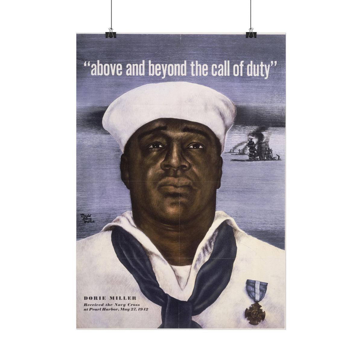 "Above and Beyond the Call of Duty" Dorie Miller WWII poster in a room setting