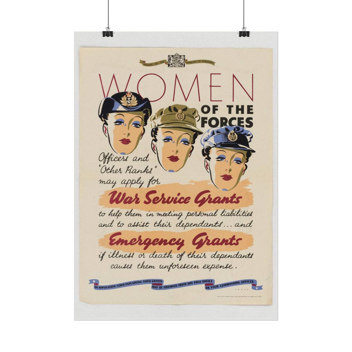 "Women of the Forces" WWII British poster in a room setting
