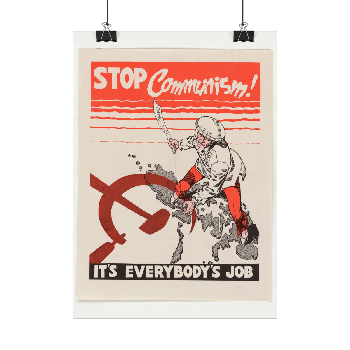 "Stop Communism! It's Everybody's Job" Cold War American poster in a room setting