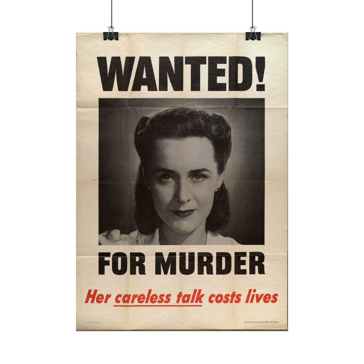 "Wanted! For Murder – Her Careless Talk Costs Lives" – WWII American Propaganda Poster, Historicalee reproduction print