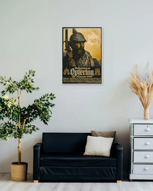 "Altona's Sacrifice – Remember the Fallen" poster on a living room wall