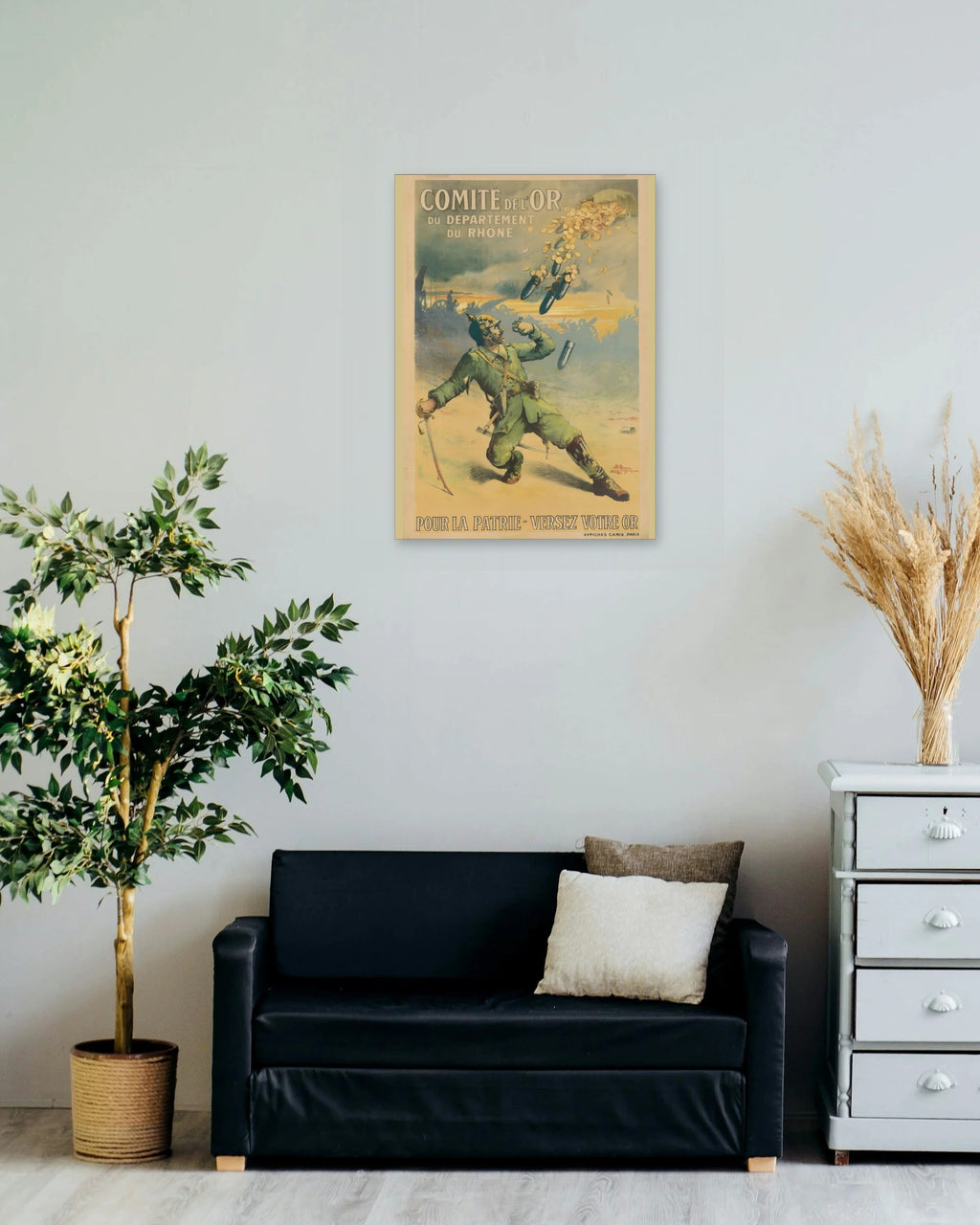 "Donate Your Gold – For the Fatherland" poster on a living room wall