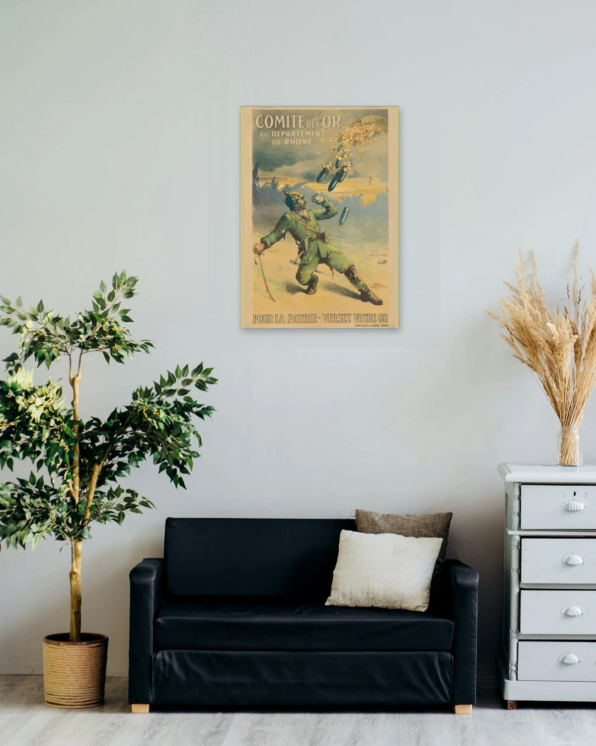 "Donate Your Gold – For the Fatherland" poster on a living room wall