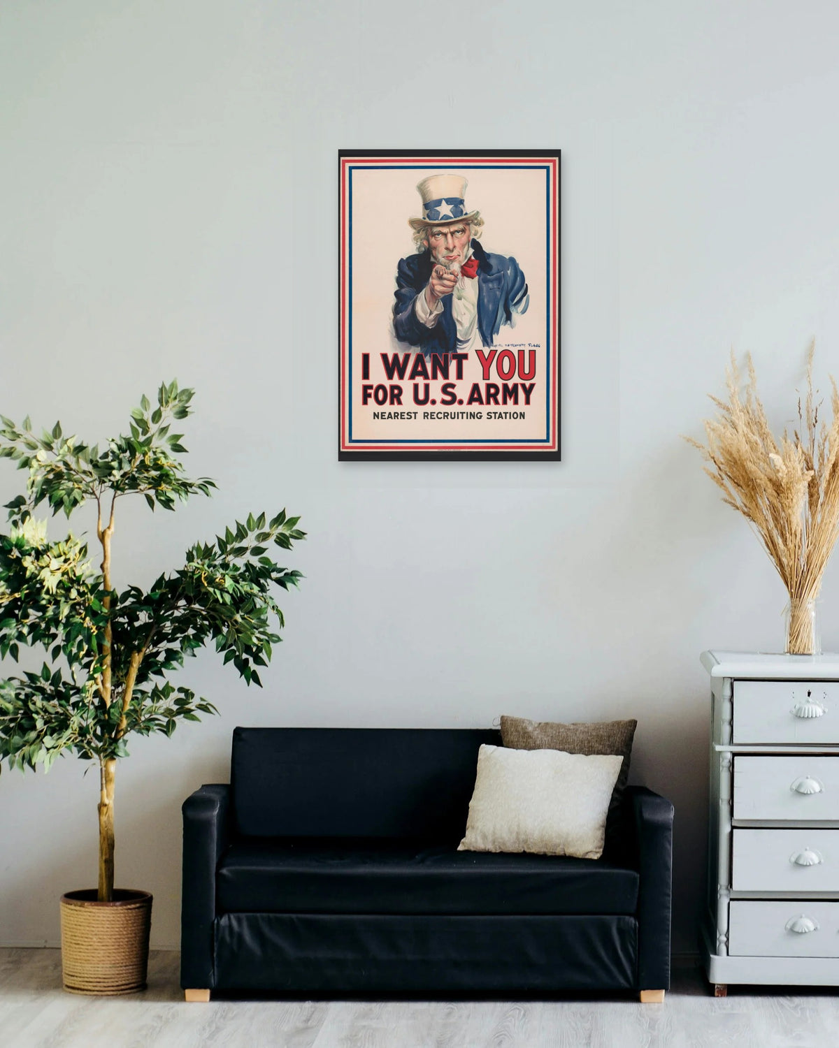 "I Want YOU for U.S. Army" poster on a living room wall