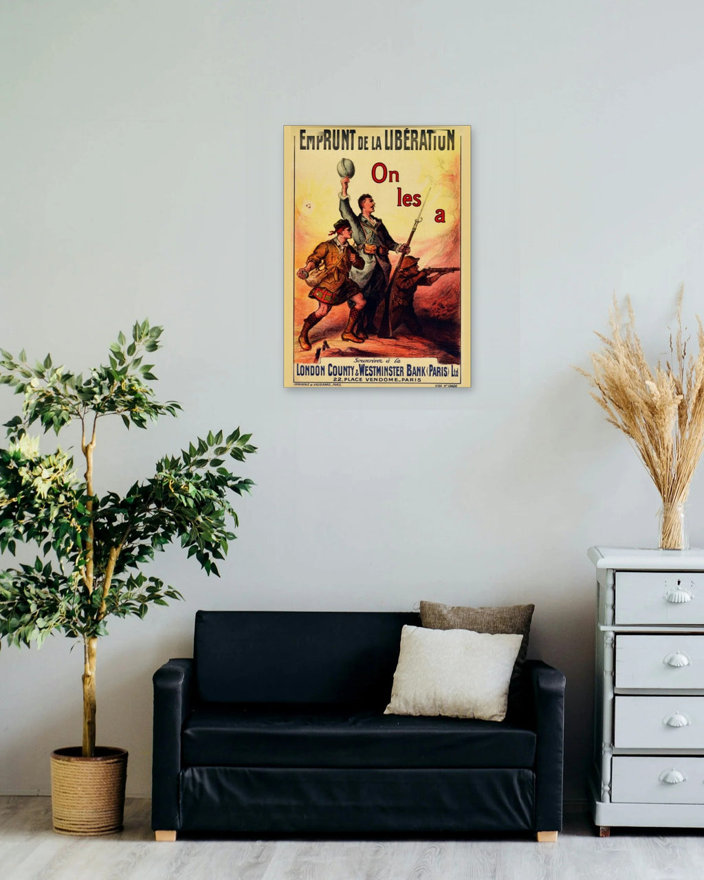 "Loan of Liberation" poster on a living room wall