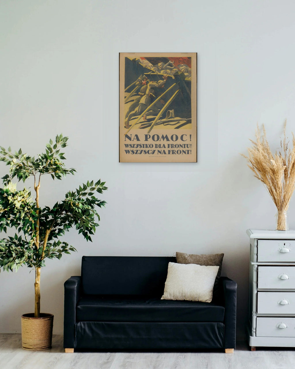 "Na Pomoc! Wszystko dla Frontu!" poster on a living room wall