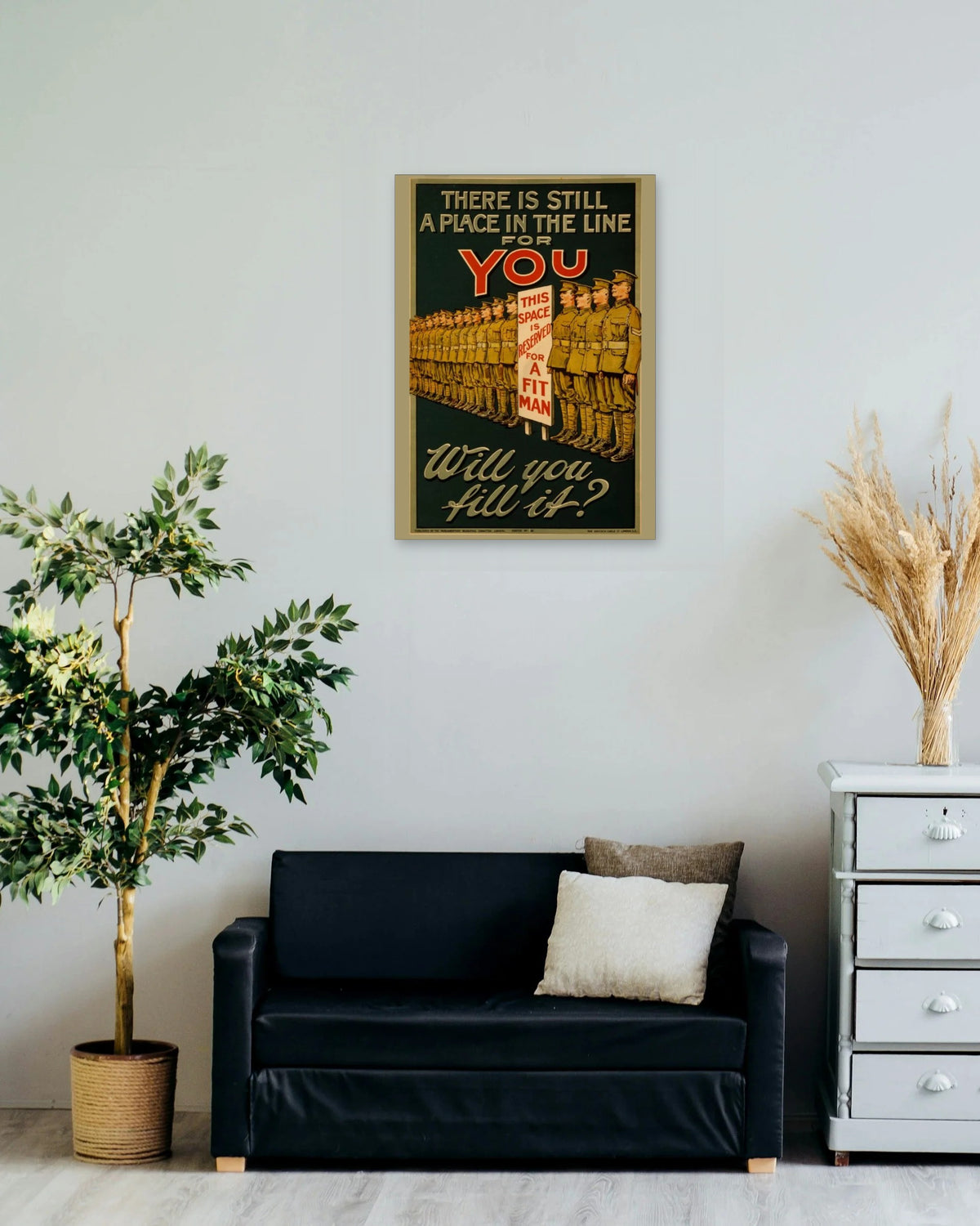 "There Is Still a Place for You in the Line" poster on a living room wall