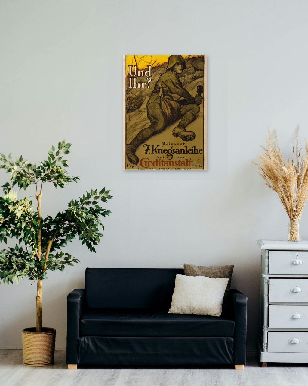 "Und Ihr?" poster on a living room wall