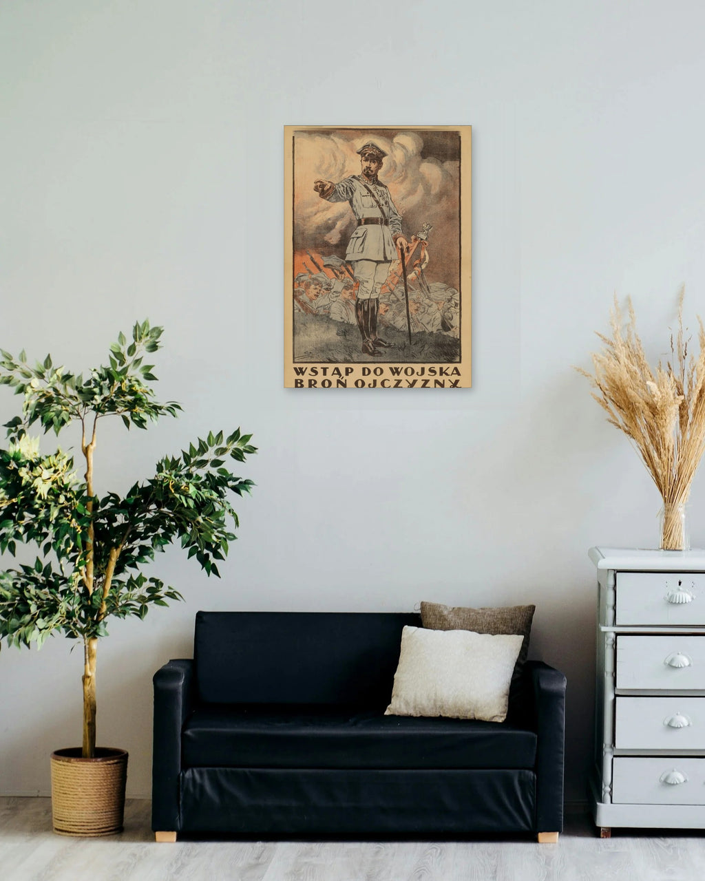 "Wstąp do Wojska" poster on a living room wall